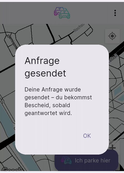 Bestätigung, dass die Anfrage gesendet wurde